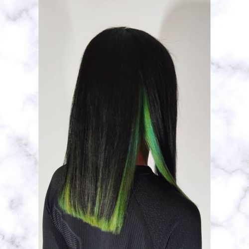 Pelo largo bicolor puntas verdes