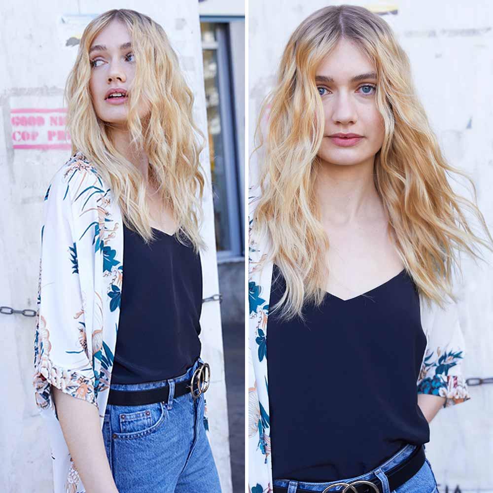 Cortes de pelo largo y ondulado con raya al medio