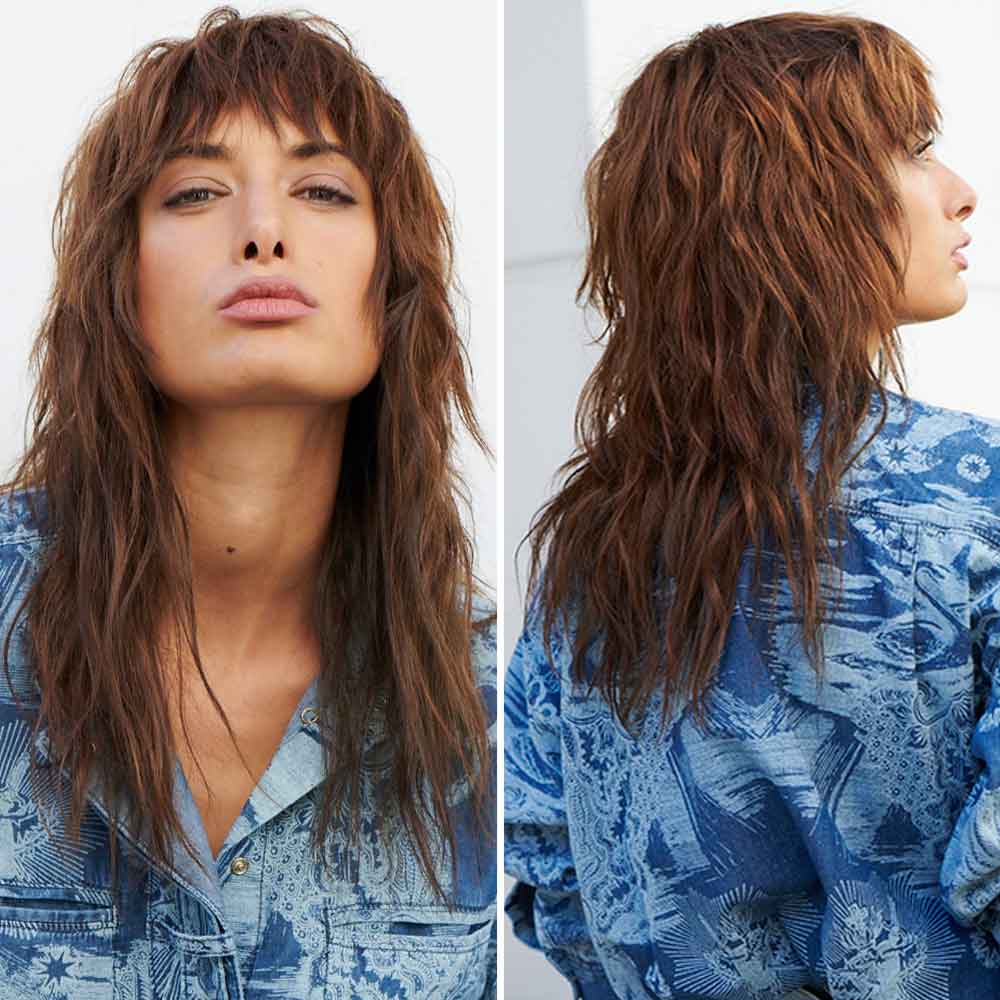 Cortes de pelo largo flequillo escalado