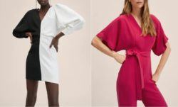 Vestido negro y blanco y mono rosa Mango