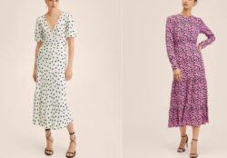 Vestido de lunares en blanco y rosa Mango