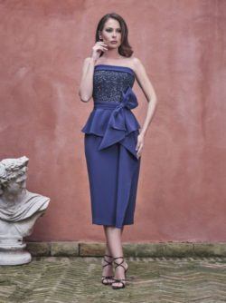 Vestido de fiesta con lentejuelas y lazada, azul de Nuribel