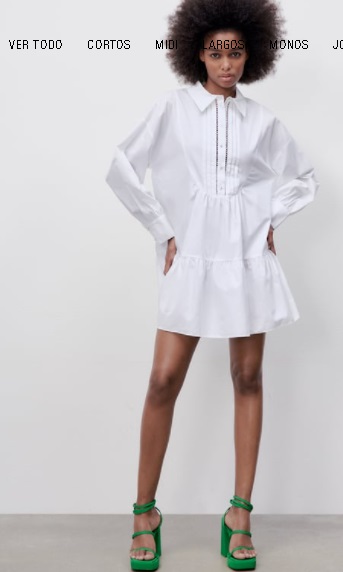 Vestido con volumen de popelín, blanco