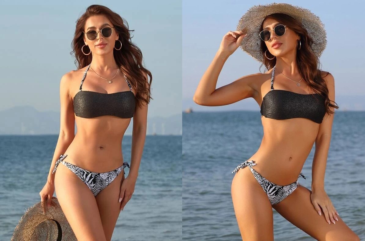 Mejores bikinis shein poco pecho modelo cuello halter